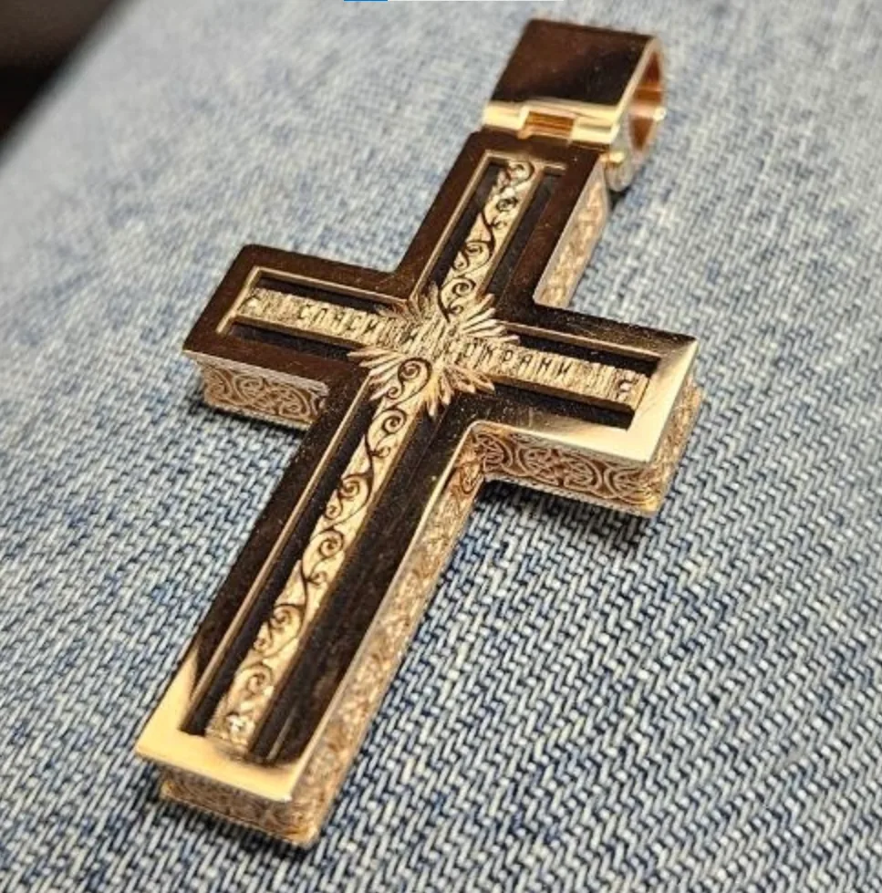 Gold Cross with Black Wood Inlay real jewelry photo