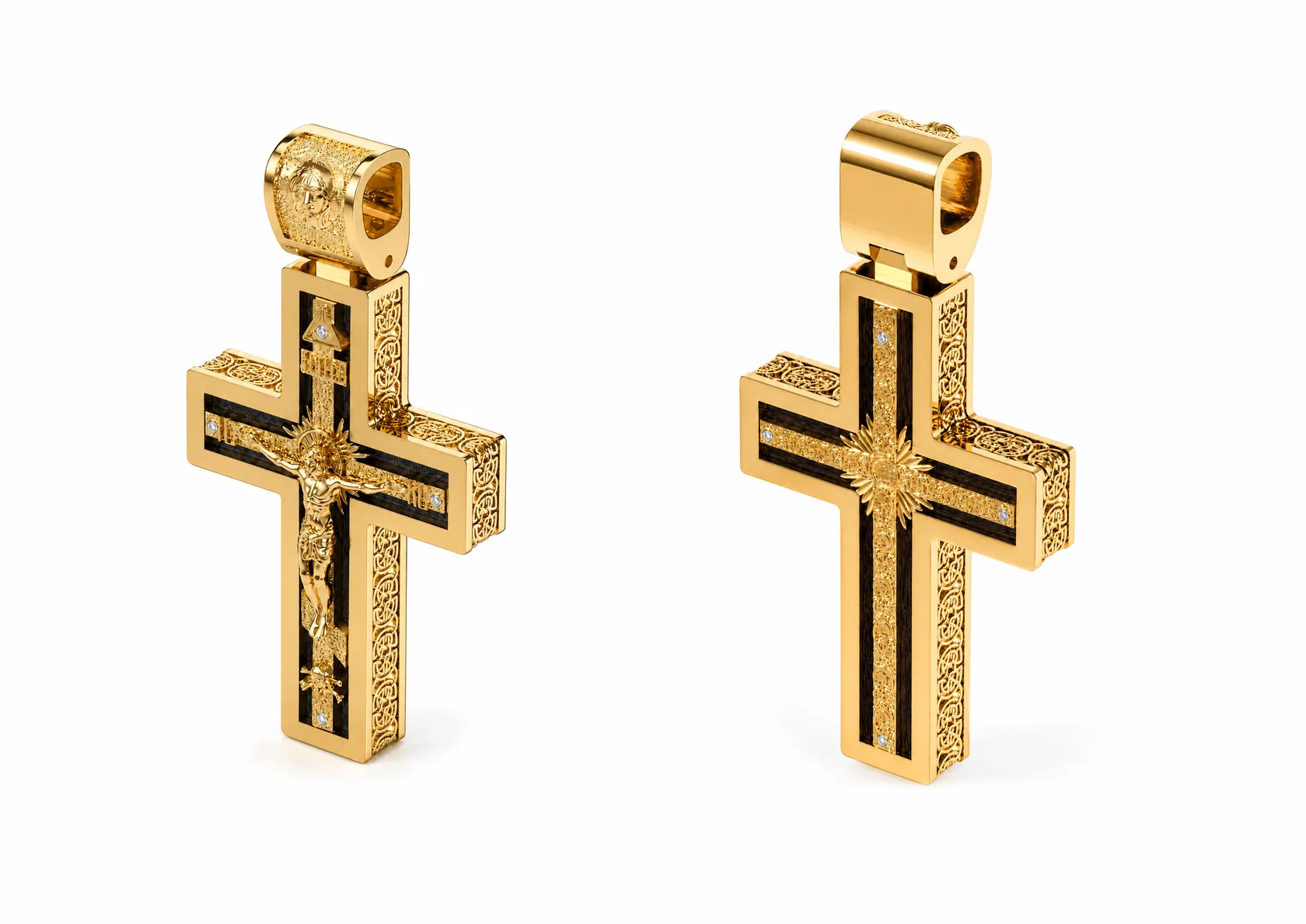 Gold Cross with Black Wood Inlay